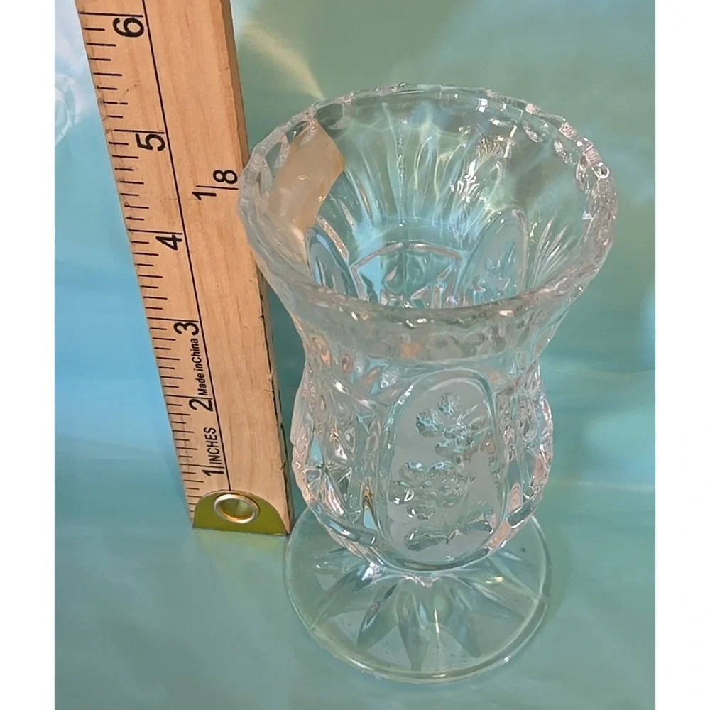 Vtg Crystal Clear Industries Candlestick Holder Yugoslavia 24% Lead Glass Flower